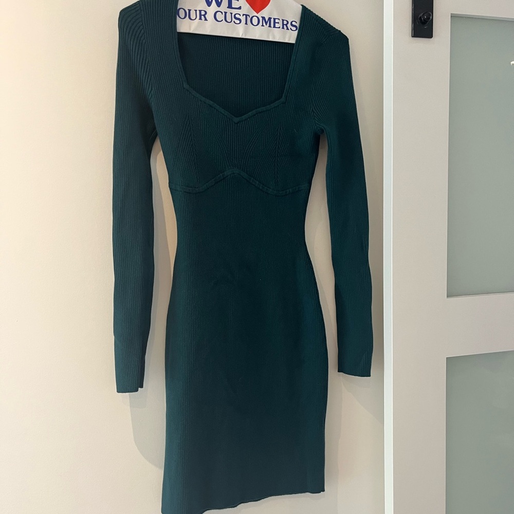 Abercrombie & Fitch Emerald/Teal Long-Sleeve Viscose-Blend Ribbed Sweater Dress